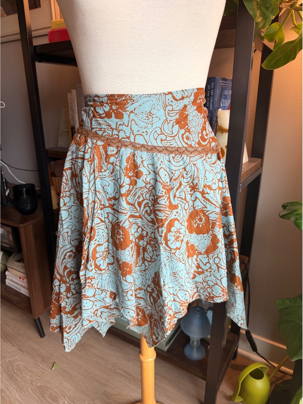 Vintage DKNY Jeans Blue and Brown Floral Handkerchief Skirt Size 11